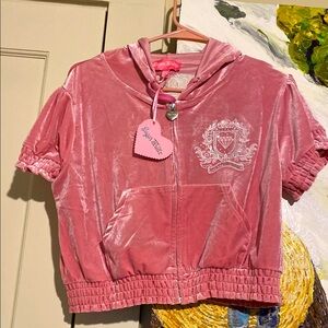 Sugar Thrillz Velour Barbie Pink Cropped Hoodie Jacket